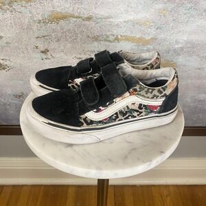 Vans Old Skool V Shoes Girls Size 1 Multicolor Floral Leopard Strap Sneakers